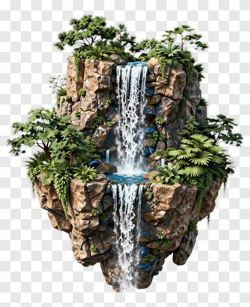 Waterfall Surrounded By Lush Greenery PNG