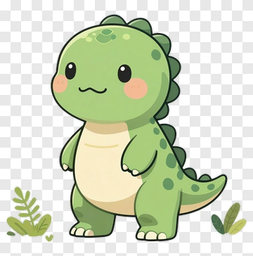 Cartoon Dinosaur Character Standing Among Leaves PNG