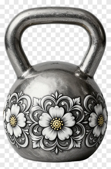 Decorative Kettlebell With Floral Design PNG