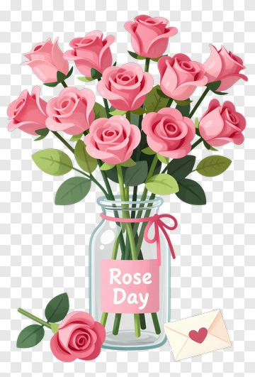 Pink Roses In A Jar For Rose Day PNG