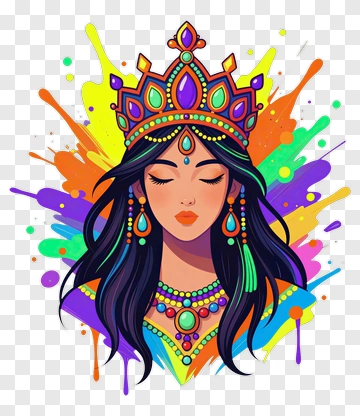 Colorful Princess With Crown And Jewelry PNG