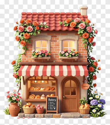 Charming Bakery With Floral Decorations PNG