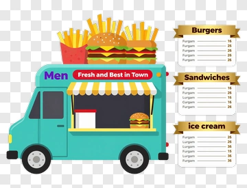 Food Truck Offering Burgers, Sandwiches, And Ice Cream PNG