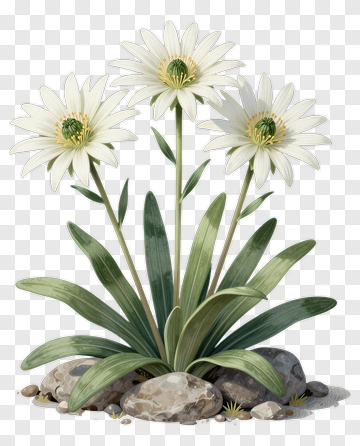 White Flower Plant With Rocks PNG