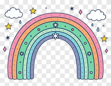 Colorful Rainbow With Stars And Clouds PNG