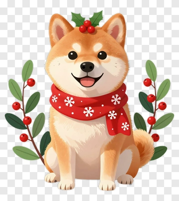 Cartoon Shiba Inu Dog Wearing A Red Scarf PNG