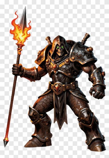 Armored Warrior Holding A Fiery Spear PNG