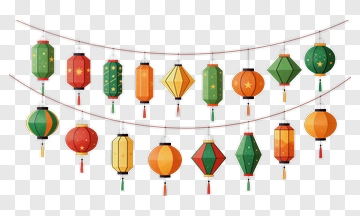 Colorful Chinese Lanterns Hanging For Celebration PNG
