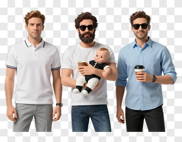 Father Holding Baby With Coffee And Two Men Standing PNG