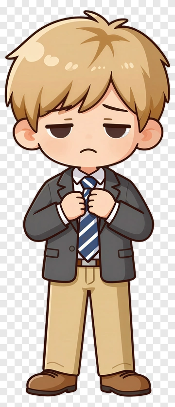 Cartoon Boy In A Suit Adjusting His Tie PNG