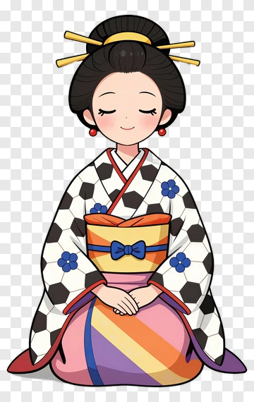 Cartoon Girl In Kimono With Soccer Ball Pattern PNG
