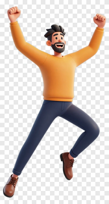 3D Man Celebrating With Raised Arms PNG