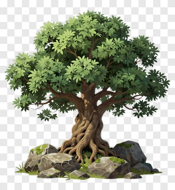 Colorful Tree With Rocks PNG