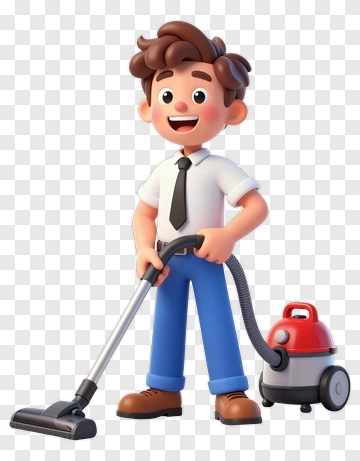 Cartoon Janitor Using A Vacuum Cleaner PNG