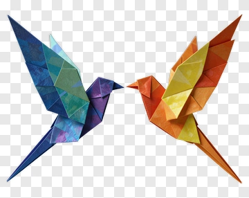 Colorful Origami Birds Facing Each Other PNG