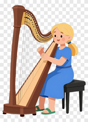 Girl Playing A Harp PNG