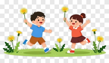 Happy Children Playing With Flowers PNG