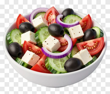 Fresh Salad With Cucumbers, Tomatoes, And Olives PNG