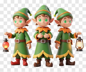 3D Elf Holding Lantern PNG
