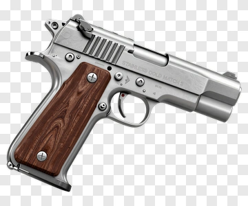 Stainless Steel Handgun With Wooden Grip PNG