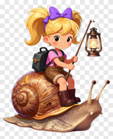 Girl Riding A Snail With A Lantern PNG