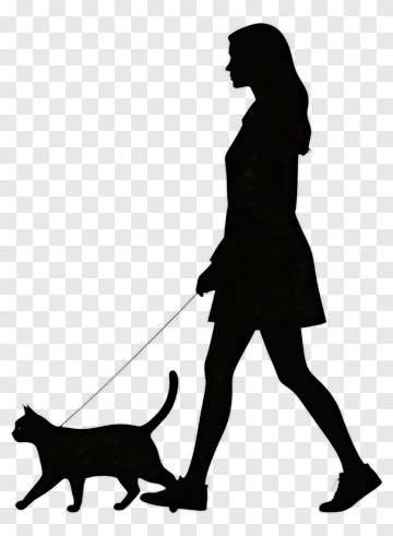 Woman Walking A Cat On A Leash PNG