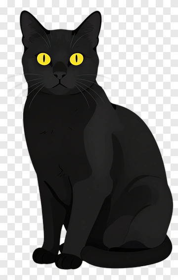 Cartoon Black Cat With Yellow Eyes PNG