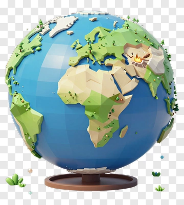 3D Globe With Land And Water Features PNG