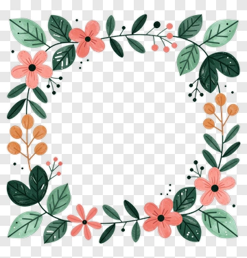 Floral Frame With Pink And Green Leaves PNG