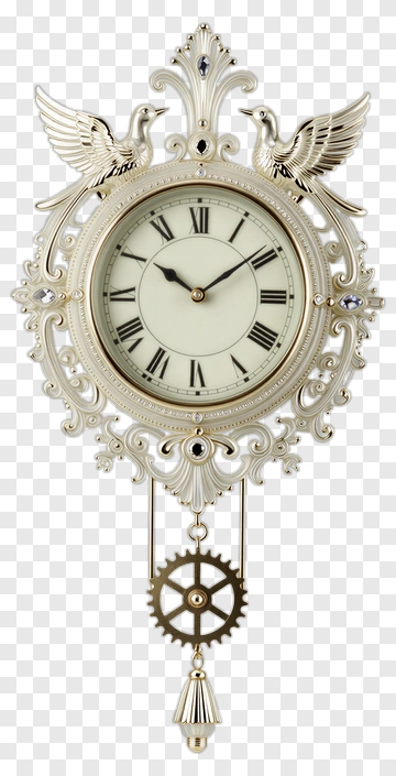 Vintage Wall Clock With Decorative Birds PNG