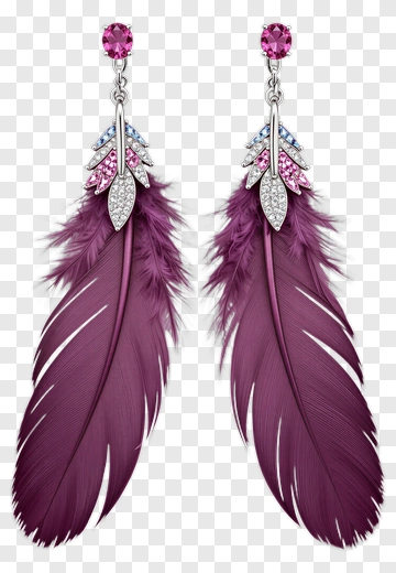 Purple Feather Earrings With Gemstones PNG