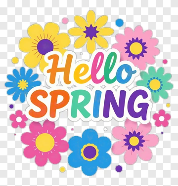 Hello Spring With Colorful Flowers PNG