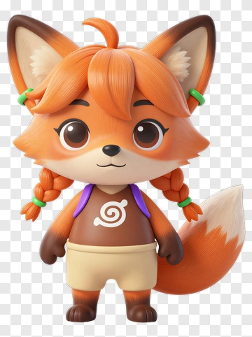 3D Cartoon Fox Character PNG