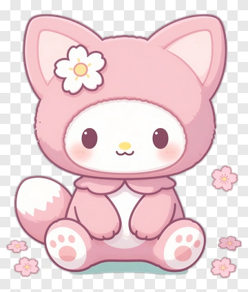 Kawaii Cat Character Sitting With Flowers PNG