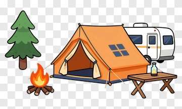 Camping Scene With Tent And Tree PNG