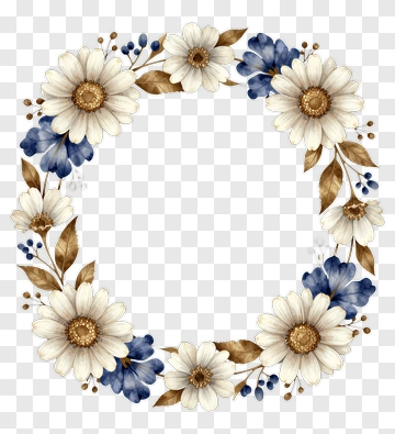 Floral Wreath With Blue And Beige Flowers PNG