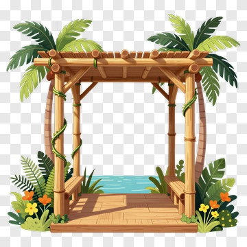 Tropical Gazebo Surrounded By Lush Greenery PNG