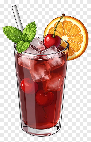 Refreshing Drink With Cherries And Orange Slice PNG