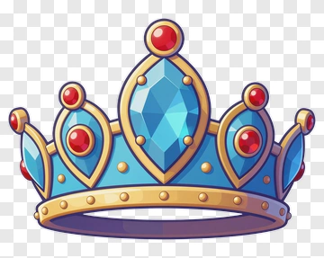 Cartoon Crown With Blue Gemstones And Red Accents PNG