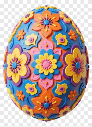 Colorful Easter Egg With Floral Design PNG