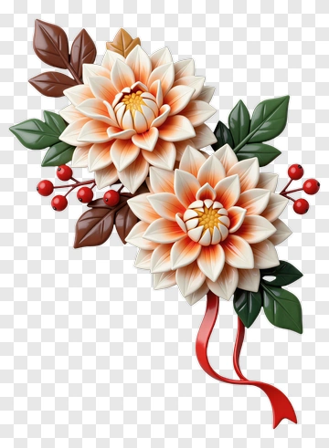 Colorful Floral Arrangement With Red Berries PNG