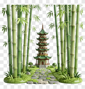Bamboo Forest With Pagoda PNG