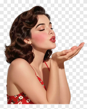 Woman In Red Dress Blowing A Kiss PNG