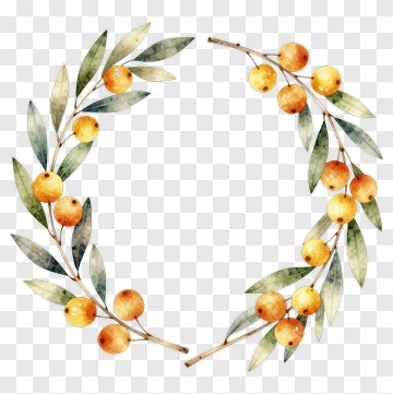 Watercolor Olive Branch Wreath PNG