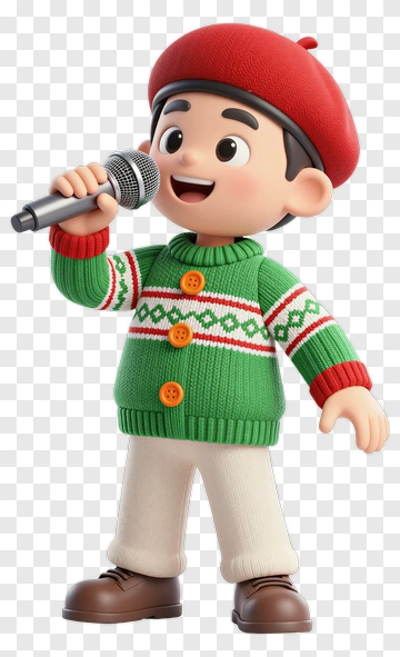 Cartoon Boy Singing With Microphone PNG