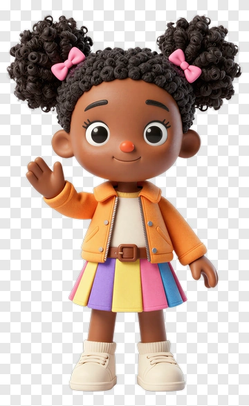 Cartoon Girl Waving In Colorful Dress PNG