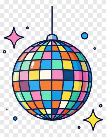 Colorful Disco Ball With Sparkles PNG