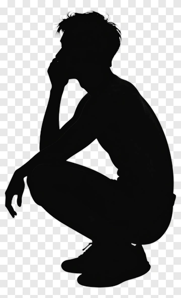 Silhouette Of A Person Squatting And Thinking PNG