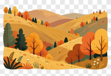 Autumn Landscape With Colorful Trees And Hills PNG