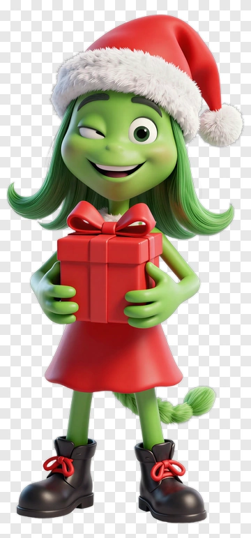 Cartoon Character Holding A Christmas Gift PNG